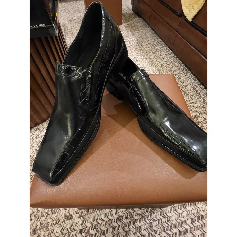 Stacy Adams Leather Loafers Black Dress Shoes Croc Embossed Square Toes Size 13M